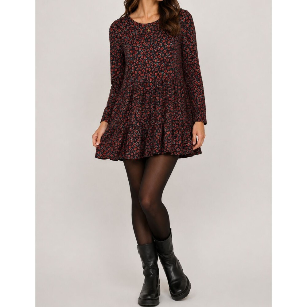 Zara Floral Babydoll Mini Dress Size Large Boho Indie Dark Academia